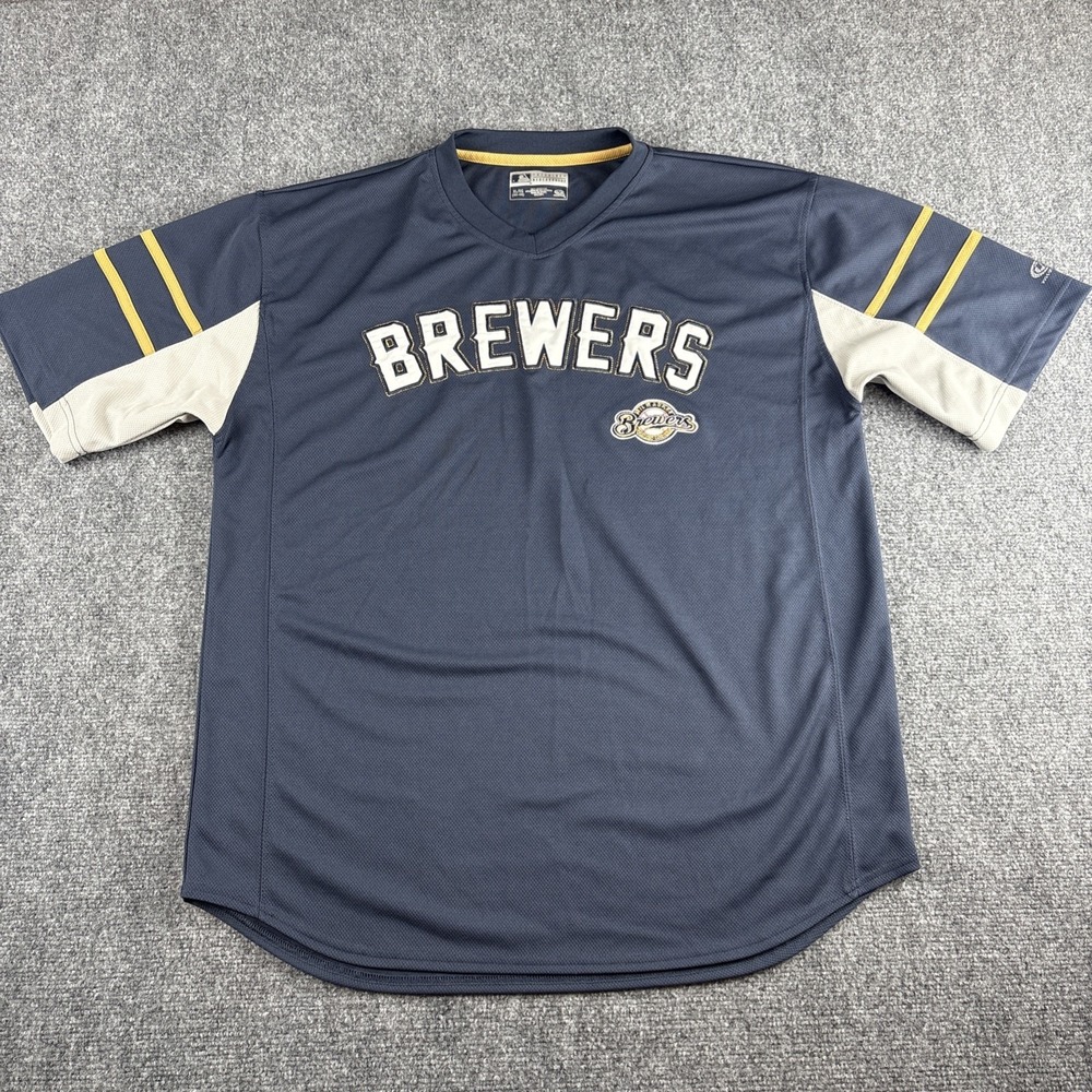 MLB Genuine Merchandise Milwaukee Brewers V-Neck Mesh Jersey Shirt Men's XL